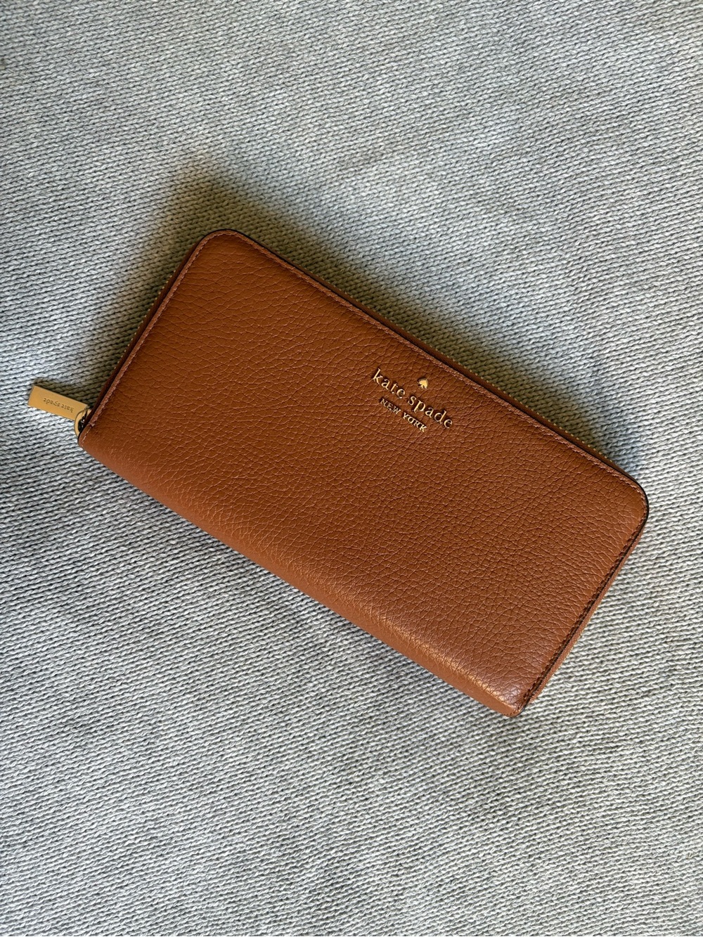 kate spade Pebbled Zip-Around Wallet in Cognac Brown